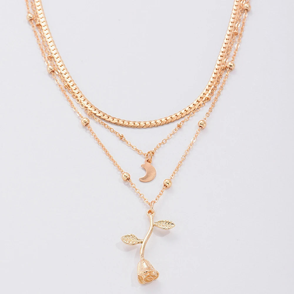 Bohemia Multilayer Moon Gold Necklace