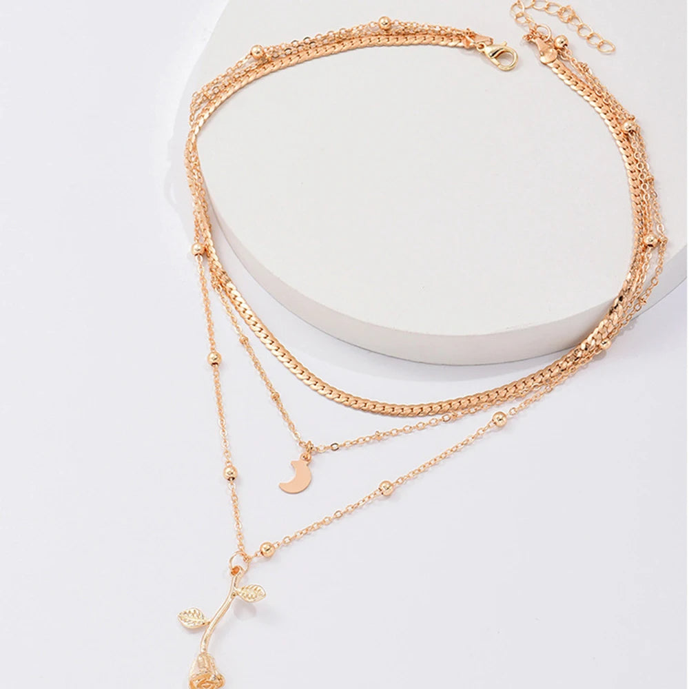 Bohemia Multilayer Moon Gold Necklace